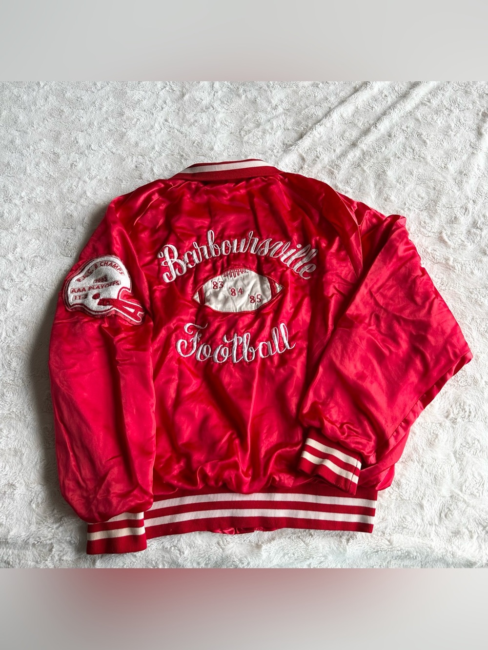 Vintage Barboursville Football Varsity Jacket Mens Large Red Satin West Virginia